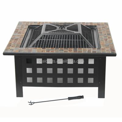 China 30 Inch Square Mosaic Fire Pit Durable Wrought Iron Fire Pit Natural Stone Heater Pit For Outdoor Patio for sale