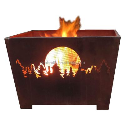 China Firepit Square Steel Outdoor Heating Bowl Natural Rusty Steel Fire Pit Outdoor Metal Fire Pit for sale