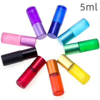 China Personal Care Gel 5ml Rainbow Color Running Empty Essential Oil Roller Bottle for sale