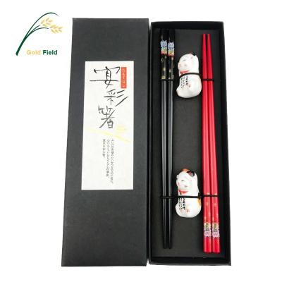 China Japanese Style Cat Wood Chopsticks Chopsticks With Cat Shape Environmental Sustainable Holders Chopstick Gift Set for sale