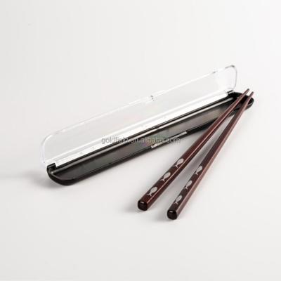 China Sustainable Camping Portable Eco - Friendly Black Bamboo Or Wooden Chopsticks Cutlery Set With Plastic Box for sale