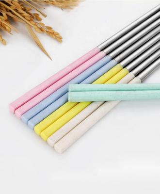 China Factory Direct Sale 304 Stainless Steel Wheat Straw Students Travel Outdoor Portable Viable Spliced ​​Chopsticks For Dishwasher for sale