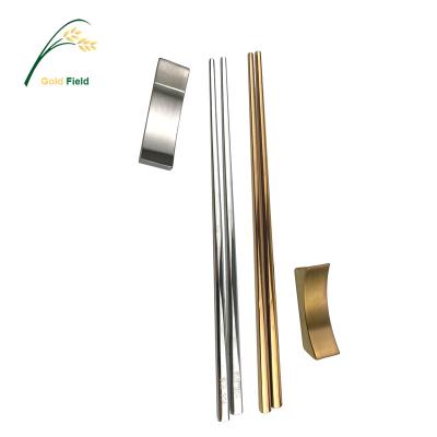 China Good Quality Silver Gold Chopsticks Sustainable Stainless Steel Chopstick Sets With Stand Dishwasher Safe for sale