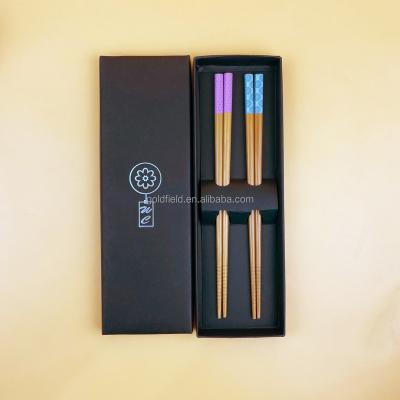 China Sustainable Popular Bamboo Custom Printing Design Charring Chopsticks With Colorful Pattern Set for sale