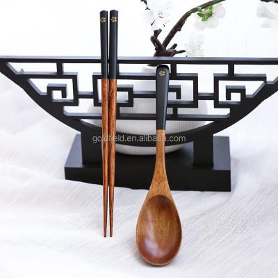 China Travel Sustainable Wooden Tableware Portable Chopstick Box with Chopsticks and Spoon Set for sale