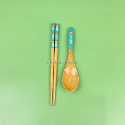 China Viable Reusable Wooden Cartoon Child Bear Pattern Chopsticks And Spoon Tableware Travel Cutlery Animal Set for sale