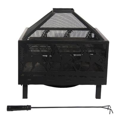 China Easily Assembled High Quality Outdoor BBQ Grills Steel Fire Pit Table Square BBQ Wood Burning Grill with Spark Screen for sale