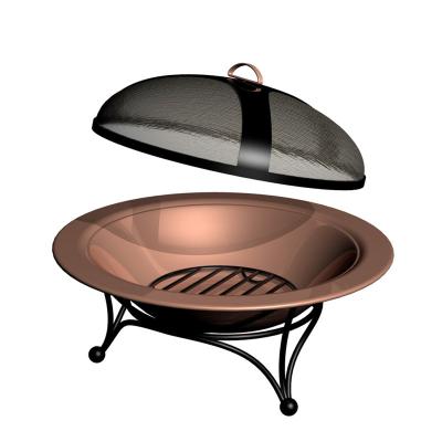 China Easily Assembled Portable Round Barbecue Furniture Copper Plating Metal Iron Wood Burning BBQ Grill Outdoor/Patio/Yard for sale