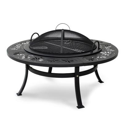 China Outdoor Camping Wood Burning Barbecue Metal Fire Pit Table With 304 Stainless Steel Heating Cooking Grill Metal+PC 2022 for sale