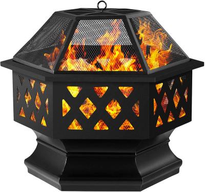 China Metal+PC Hexagon Shape Metal+PC Metal Fire Pit Outdoor Camping Barbecue Fire Steel Patio Mines Wood Burning Fire Bowl for sale