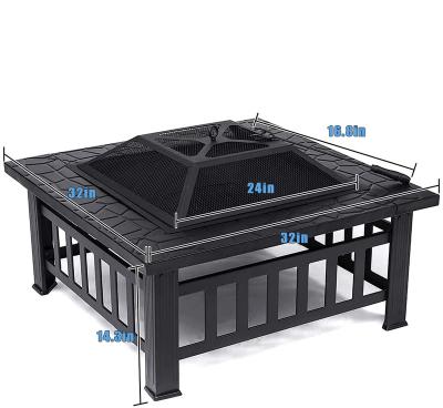 China Outdoor Heater GRILL 2022 Outdoor Fire Pit 32inch Square Table Garden Wood Burning Fire Pits Portable Metal Patio BBQ Table With Spark Screen for sale