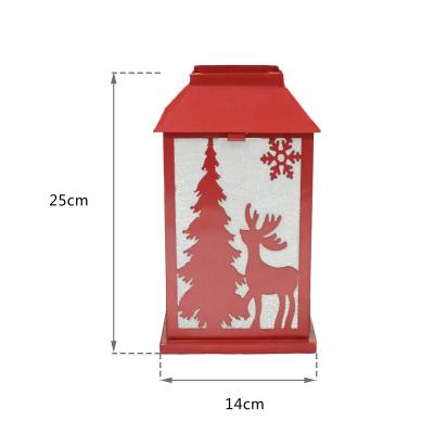 China Home Decoration House Shape LED Lamp Metal Deer Pattern Design Red Candle Lantern Christmas Gift and Decor for sale