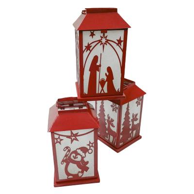 China Red Customizable Geometric Christmas Gift Pattern Home Decoration And Metal Decoration Frame Led Candle Lantern for sale