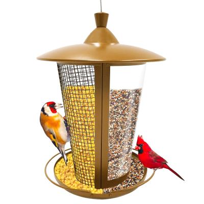 China Garden-yard Viable Outdoor Hanging Bird Feeder Brown Metal Mesh And PC Tube Wild Bird Seed Feeder for sale