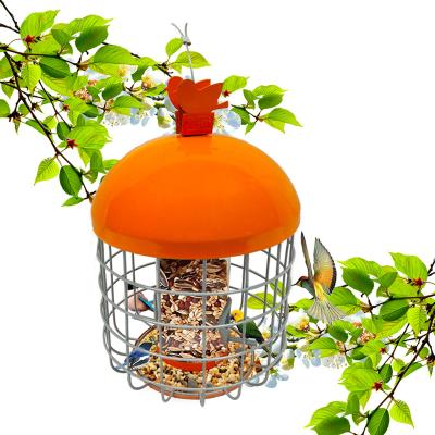 China Viable outdoor hanging squirrel proof / bulkhead metal wire cage wild bird feeder with dual-feed ports plastic tube for sale