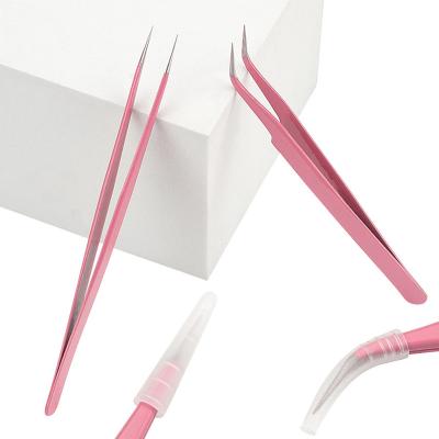 China Custom Stainless Steel Anti Static Pink Daily Lash Tweezer Eyelash Extension Logo Tweezers Volume Tweezers Private Label for sale