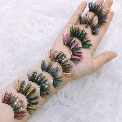 China Super fluffy and soft mink lashes Wholesale Glitter Lashes Mink 25mm 18mm 15mm Fluffy Color Streaks Cosplay Makeup Beauty Halloween Party Color Mink Lashes for sale