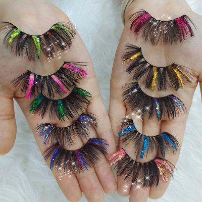 China Super Fluffy Soft Mink Lashes New Style Shimmer and Lashes 3d Mink Lashes Full Strip Color Wholesale Shimmery Volume Shimmer Colored Lashes for sale