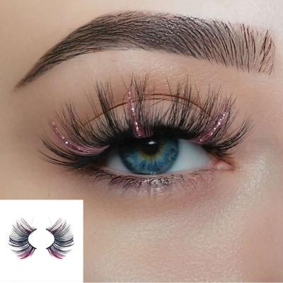 China Super Fluffy Soft Mink Lashes Shiny Purple Mink Eyelashes Glitter Lashes Blue Pink Red Glitter Eyelashes 15mm 20mm 25mm Halloween Individual Custom Strip for sale