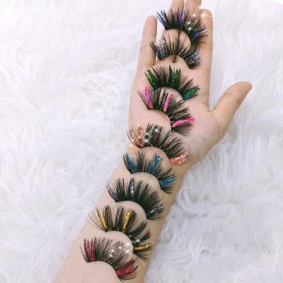 China Super Fluffy Soft Mink Lashes 2022 New Products Party Reusable Glitter Fake Lashes For Glitter Colored Russian Faux Mink Strip Lashes Volume Lashes for sale