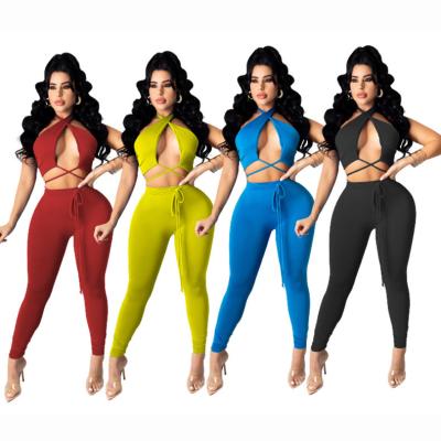 China Breathable Sexy Breathable Women Leggings And Tops Sets Fashion 2021 2 Pieces Set Cavity Sleeveless Women Salon Wear Sets Hot Sales for sale