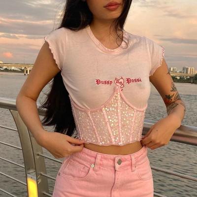 China 2021 Summer Breathable T-shirt And Crop Corset Fashion Slim T-shirt Shorts Top Sleeve For Women Basic Female T-shirt for sale