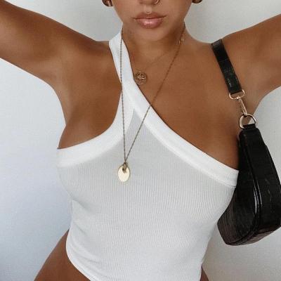 China White Basic Oblique Breathable Off Shoulder Camis Crop Tops For Women Rib Knitted Sleeveless Tops Backless Tank Streetwear Summer for sale