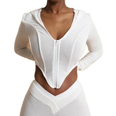 China Women Set Two Piece Casual Breathable Long Sleeve Bodycon Hooded Matching Sets Wear Fits Skinny Corset Tops Work Out Panty Suit for sale