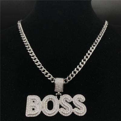 China 2020 Hiphop Beiyan New Product Fashion Hip Hop Diamond Boss Alphabet Letter Stainless Steel Pendant for sale