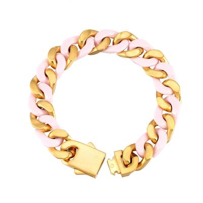 China FASHIONABLE cuban link bracelet newcomers 2021 ceramic pink fashion stainless steel jewelry wholesale bracelets for sale