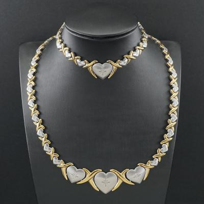 China TRENDY Beiyan 2tone 3tone 18k Silver Gold Plated X Heart Jewelry Stainless Steel XOXO Necklace Set for sale