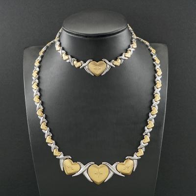 China Beiyan Jewelry TRENDY XOXO Heart and X Party 18k Gold Stainless Steel Custom Necklace and Bracelet Set for sale