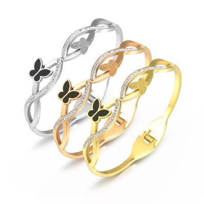 China Butterfly Loose Diamond Gold CLASSIC Women Jewelry Stainless Steel Fashion Charms Bracelets & Bangles for sale