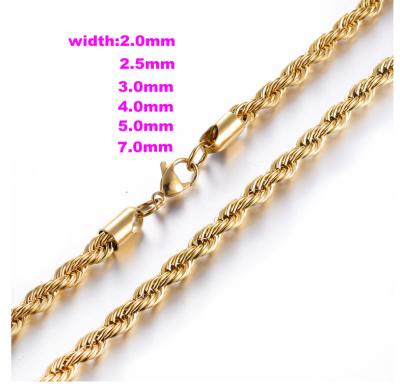 China Hiphop Wholesale Mens Womens Fashion Rope 18k Gold Plated Stainless Steel Jewelry Necklace Chain for sale