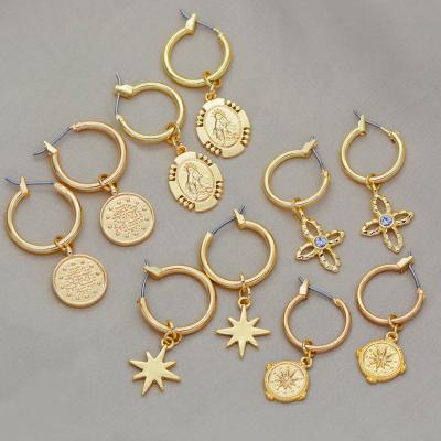 China TRENDY Fashion Simple Geometric 18k Gold Stainless Steel Circle Earring Coin Star Geometric Irregular Earrings With Diamonds For Women for sale