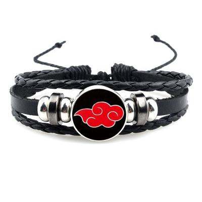 China Akatsuki Uchiha Itachi Mangekyou Sharingan Anime PU Armor Wristband Bracelet Leather Cosplay Accessory Jewelry Cloud FASHION Red Metal for sale