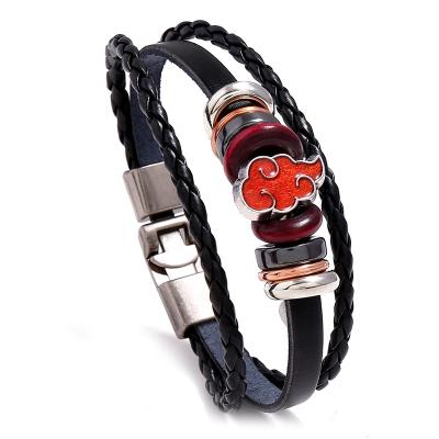 China FASHIONABLE Wholesale New Design Men's Punk Leather Bracelet Anime Naruto Cloud Leather Bracelet Woven Order for sale