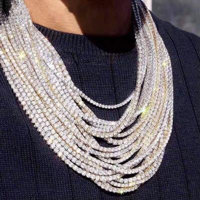 China Hiphop Hip Hop Diamond Necklace Jewelry 14k 18k Gold Plated Men's Tennis Necklace Stainless Steel Women CZ Bling Chain Necklace for sale