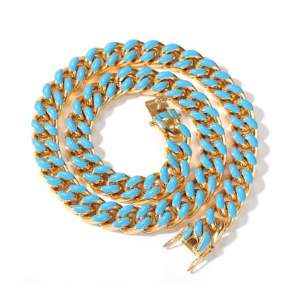 China Real New Arrival Hiphop High Polishing Gold Plating Oil Drip Hip Hop Link Chain Colorful Enamel Hitter Necklace Cuban Chain Necklace for sale