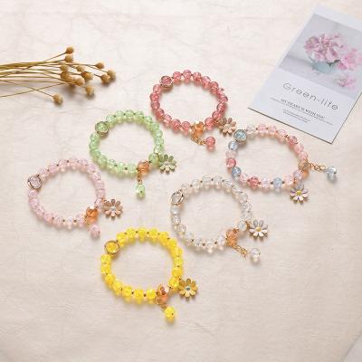 China News Pop Flower Women's TRENDY Crystal Bangle Women's Sun Flower Jewelry Sisters Girlfriend Student Girlfriend Pink Crystal Daisy Bracelet for sale