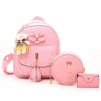 China New waterproof PU backpacks women fashion PU leather backpack set 3 pcs in 1 for girls for sale