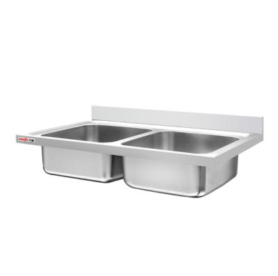 China With Faucet Industrial Restaurant Kitchen Sink Work Table Bench Top Stainless Steel Double Bowl Sink Counter Top Deep Laundry Sink Plant for sale