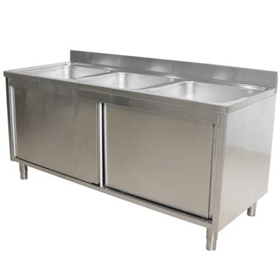 China With Faucet Bar Restaurant Stainless Steel Buffet With Triple Sink Commercial Storage Cupboard Sink Table Cabinet Factory for sale