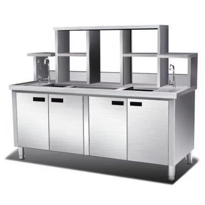 China 201/304 Stainless Steel Restaurant Milk Tea Shop Cabinet Bar Counter Bubble Tea Stainless Steel Fruit Juice Shop Work Station in Singapore for sale