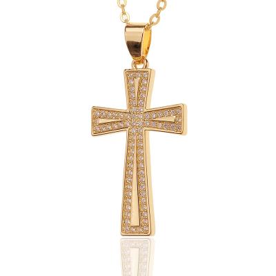 China New Fashionable Simple Women's Religious Jewelry Copper Cross Pendant Central Institute of Statistics Copper Micro-inlaid Geometric Necklace for sale