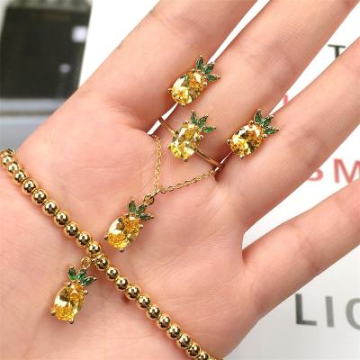 China Other new European and American creative fruit series cherry zircon set personality necklace bracelet dangle earrings ring for sale