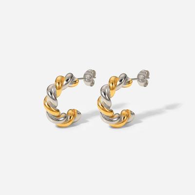 China LANDY TRENDY 18k Gold Plated Titanium Steel Earrings Silver Gold Link Stainless Steel Twist Circle Earrings for sale