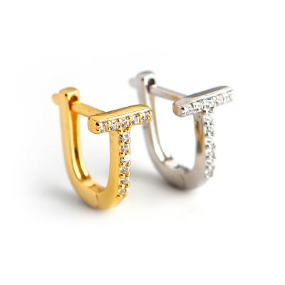 China Landy Trend T-Shape 925 Sterling Silver Gold Plated Zircon Stud Earrings for sale