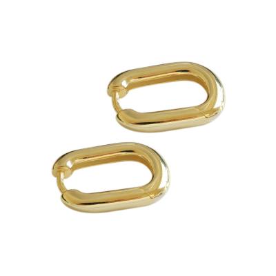 China CLASSIC LANDY S925 Sterling Silver Hoop Earrings Vintage Oval Gold Plated Silver Earrings for sale