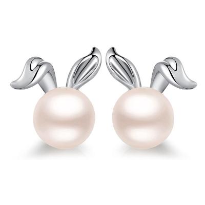 China Landy Jewelry Freshwater Pearl Rabbit FASHIONABLE 925 Sterling Silver Earrings for sale